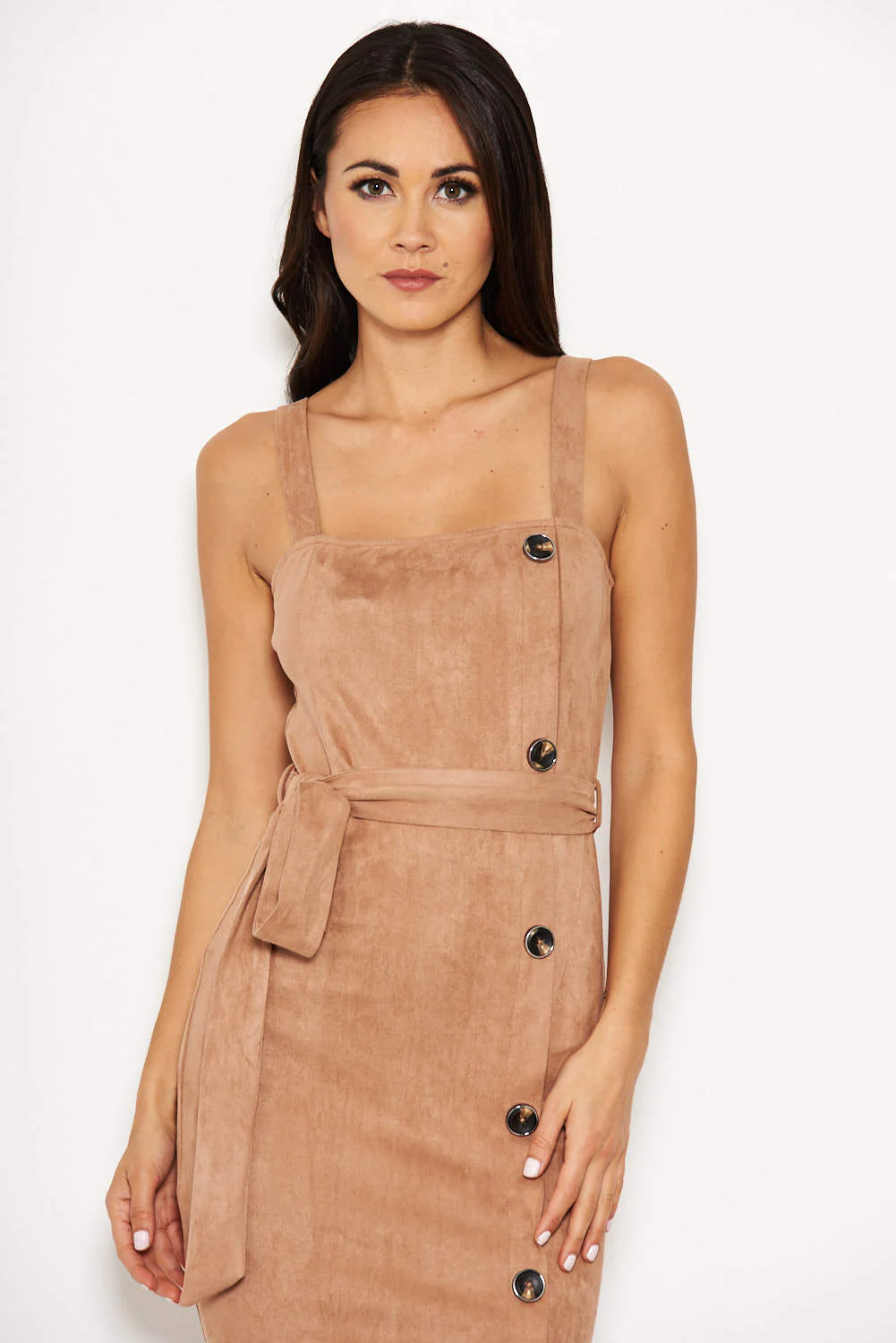 Mink Suede Button Front Belted  Dress - Swimclubus