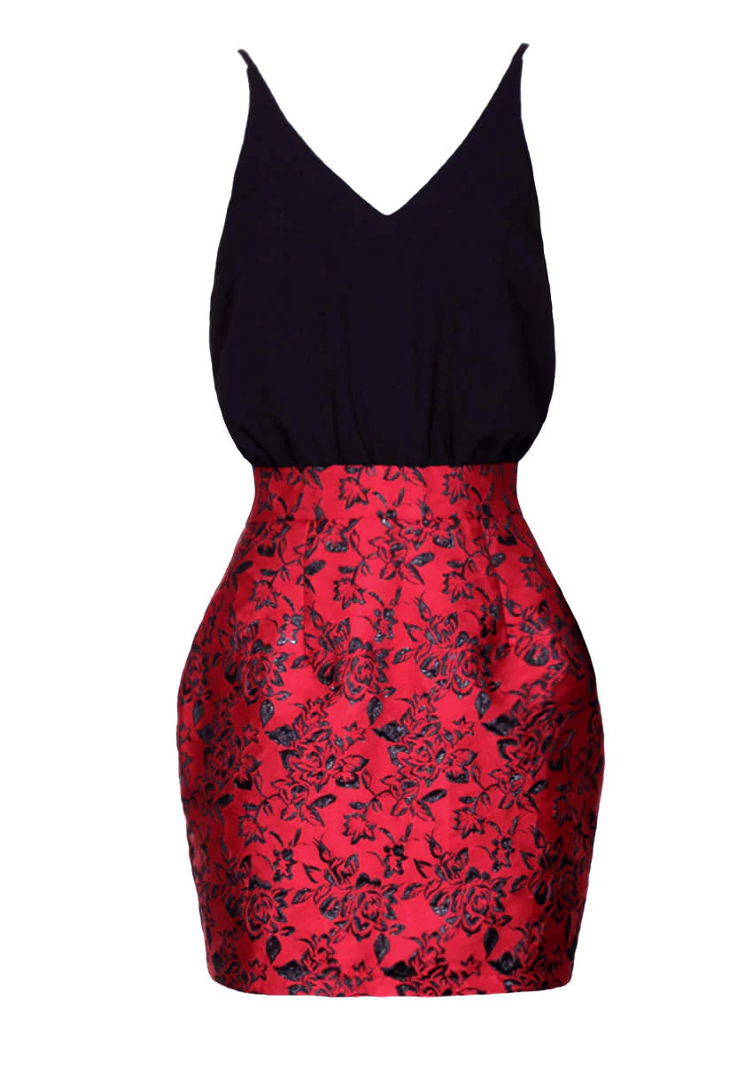 Black/Red Floral Two In One Dress - Swimclubus