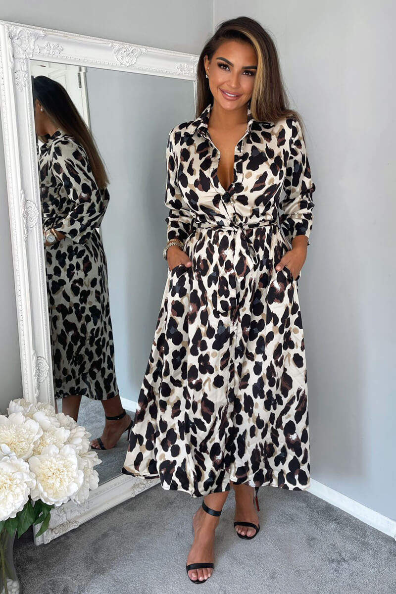 Leopard Print Button Up Midi Dress - Swimclubus