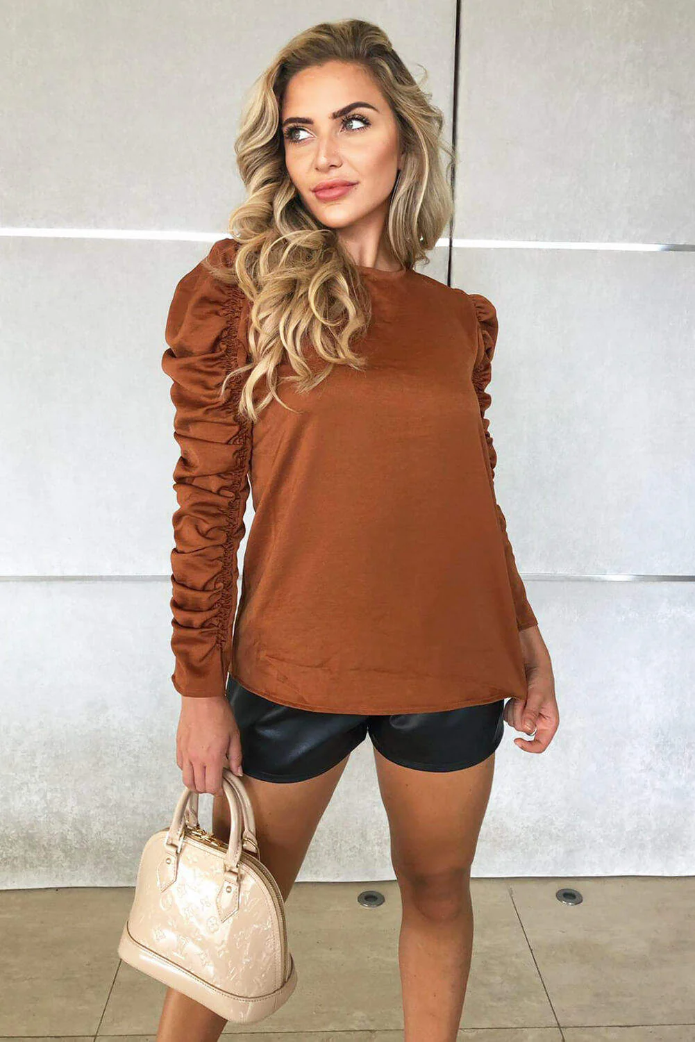 Rust Ruched Long Sleeve Top - Swimclubus