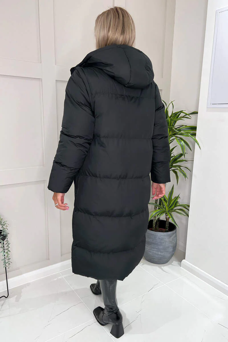 Black 2 in 1 Puffer Coat With Detachable Sleeves - Swimclubus