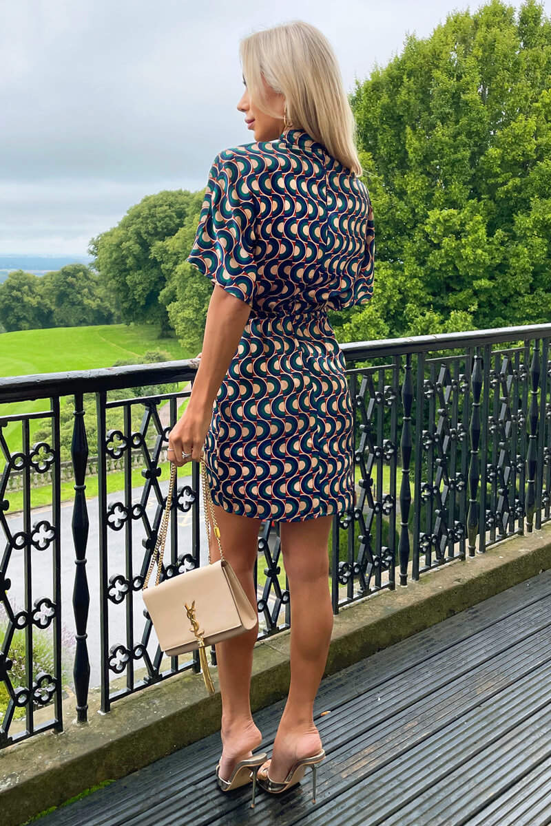 Multi Print High Neck Short Sleeved Mini Dress - Swimclubus