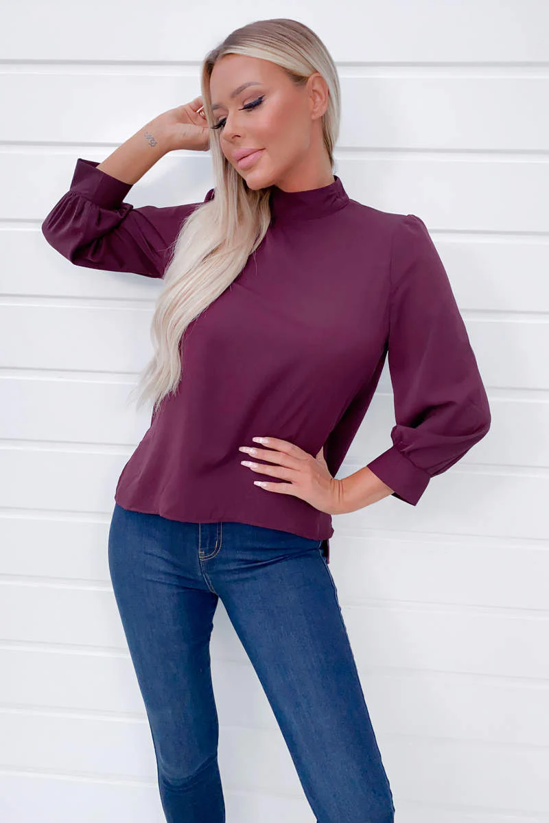 Plum Wide Sleeve Cuff Top - Swimclubus