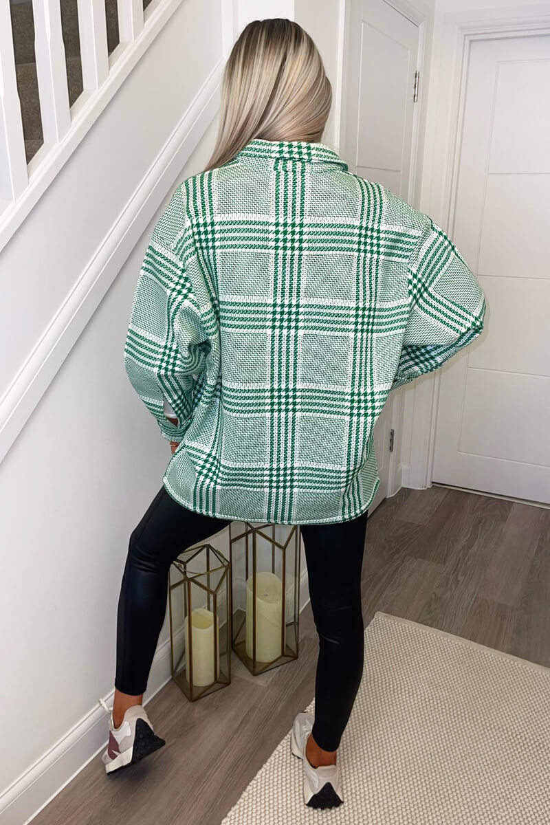Green Dogtooth Printed Shirt Jacket - Swimclubus