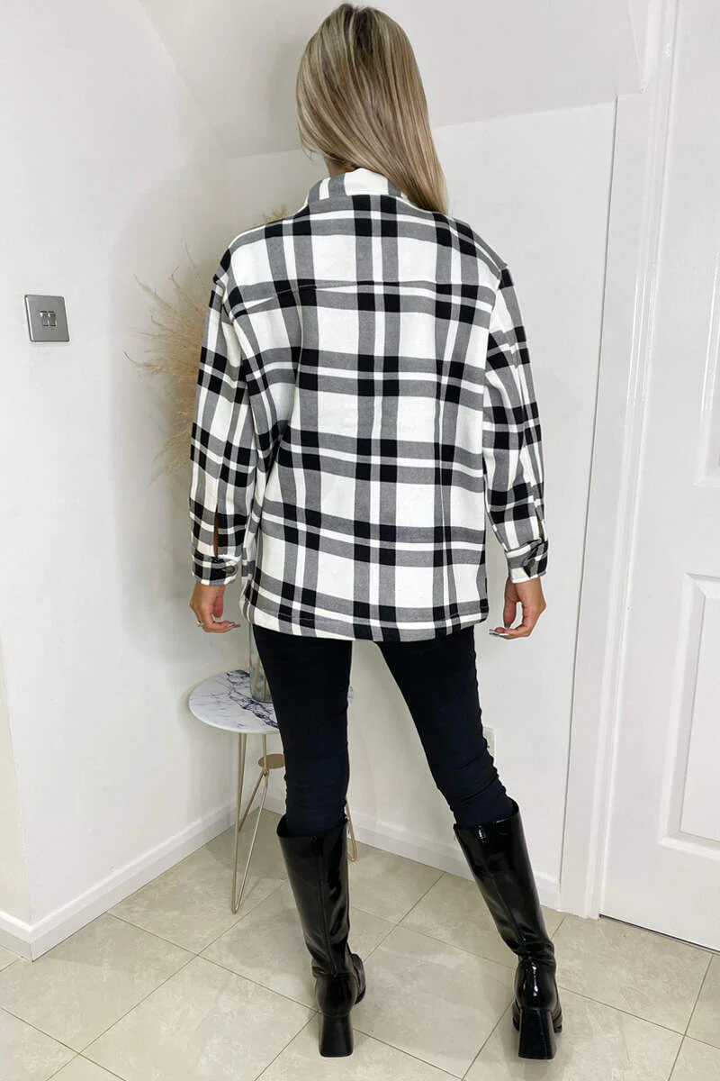 Black and White Checked Shirt Jacket - Swimclubus