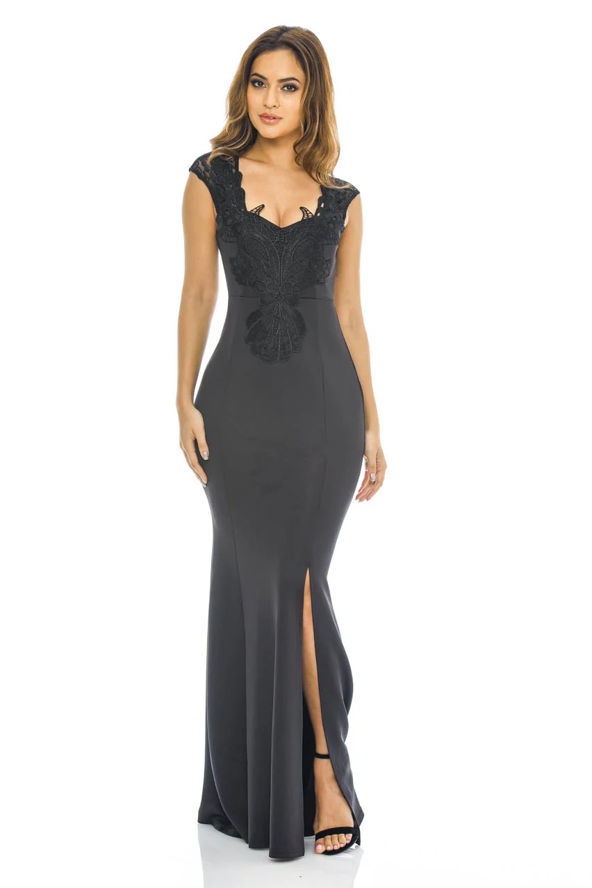 Black Crochet Detail Maxi   Dress - Swimclubus