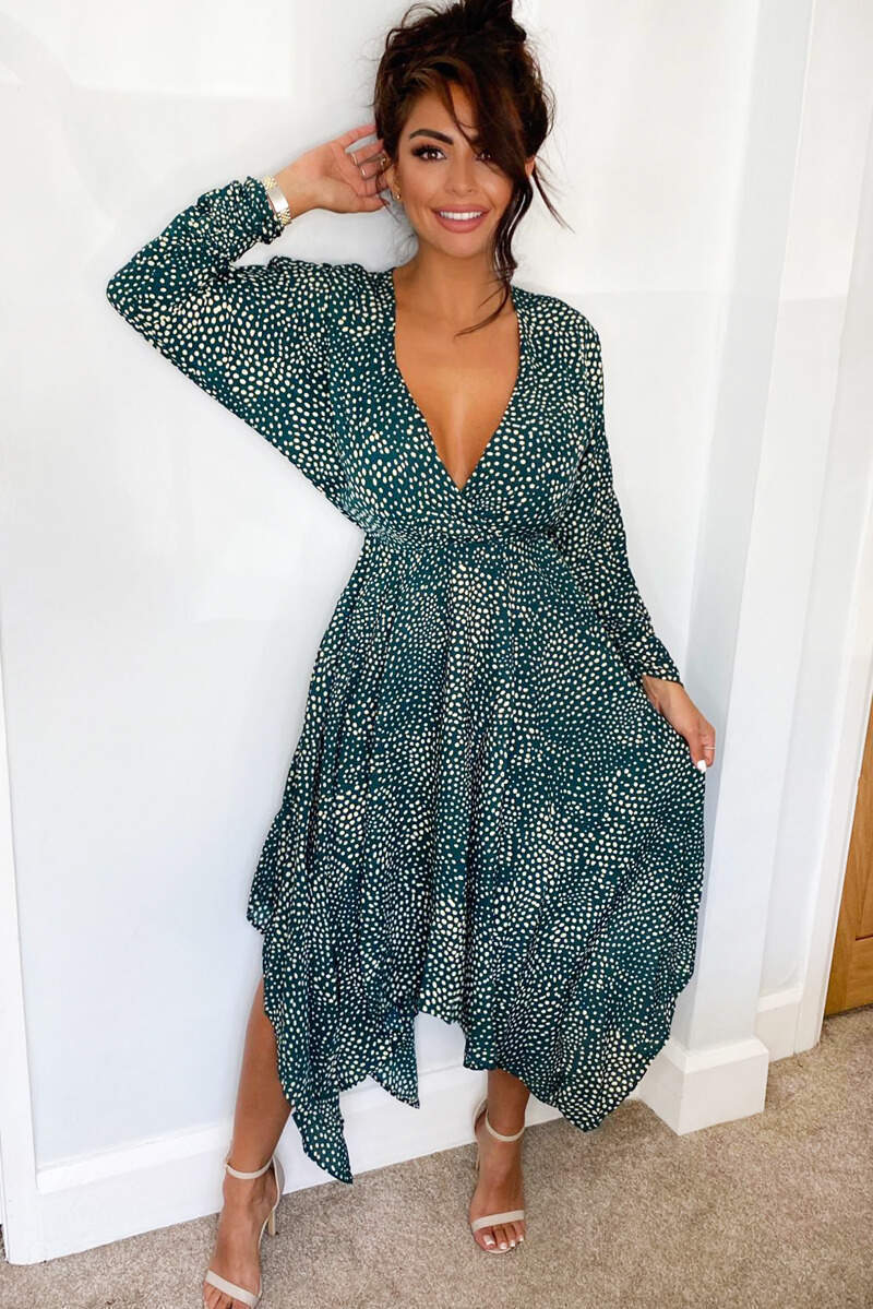 Green Spotty Handkerchief Midi Dress - Swimclubus