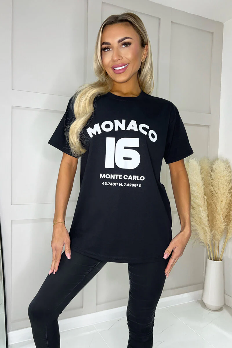 Black Monaco Slogan T-Shirt - Swimclubus