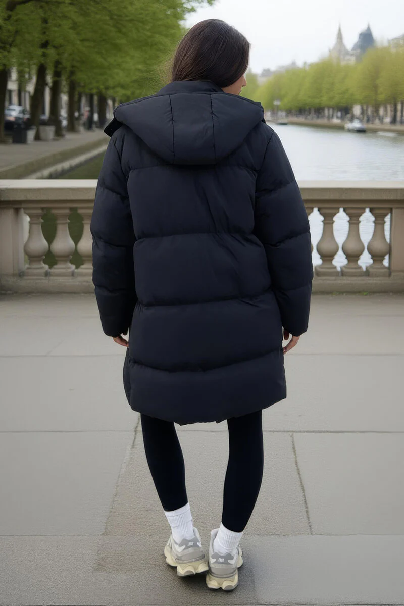 Black Hooded Longline Puffer Coat - Swimclubus