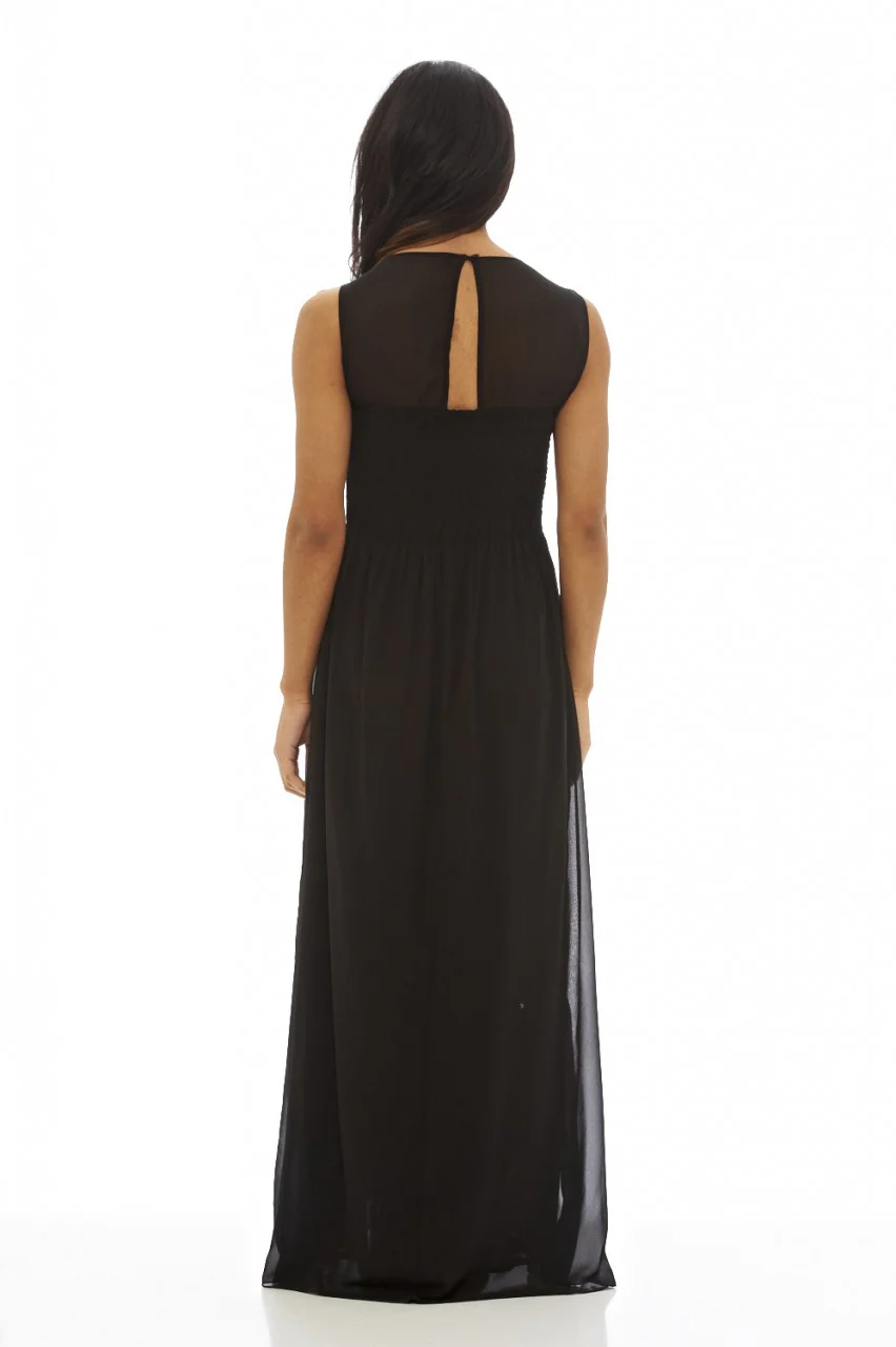 Black Embellished  Chiffon   Maxi Dress - Swimclubus