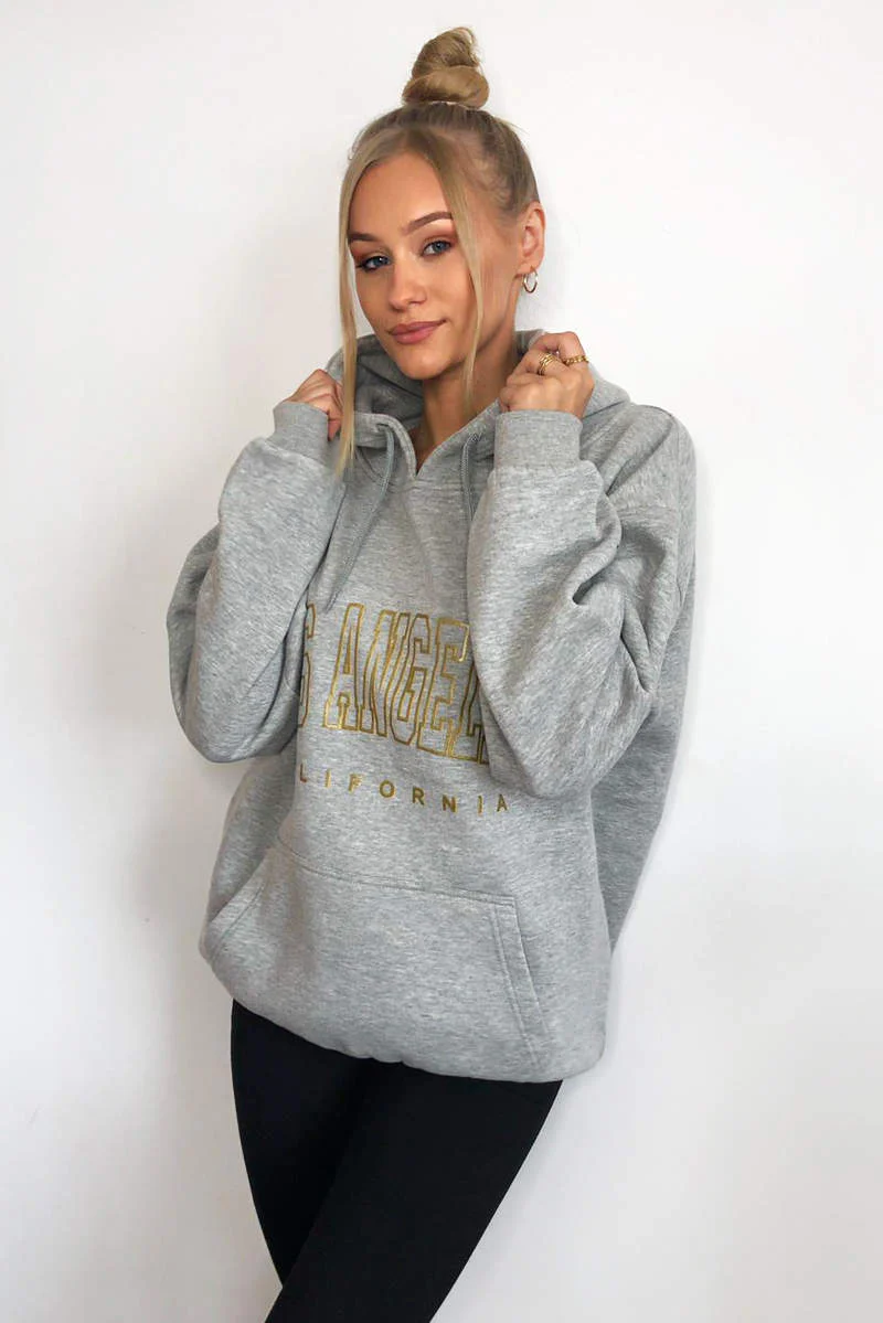 Grey LA Gold Printed Hoodie - Swimclubus