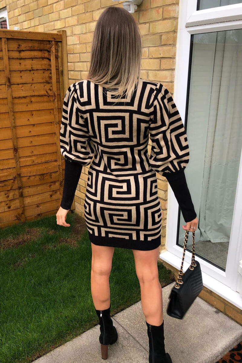 Stone Geo Print Knitted Dress - Swimclubus