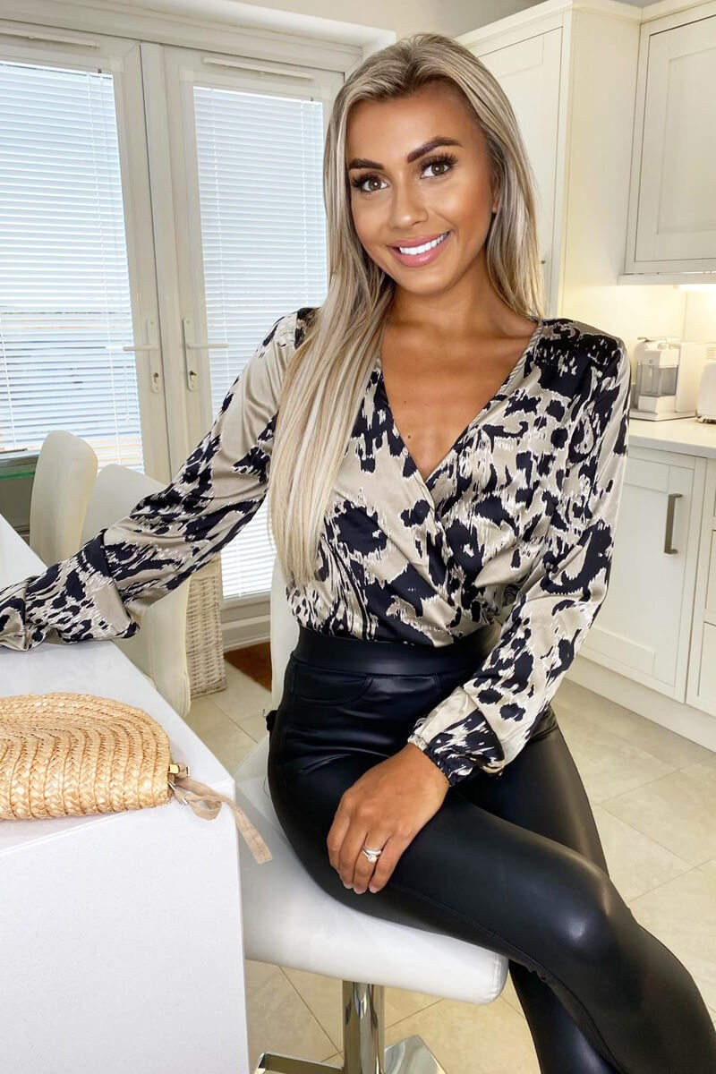 Multi Animal Printed Wrap Bodysuit - Swimclubus