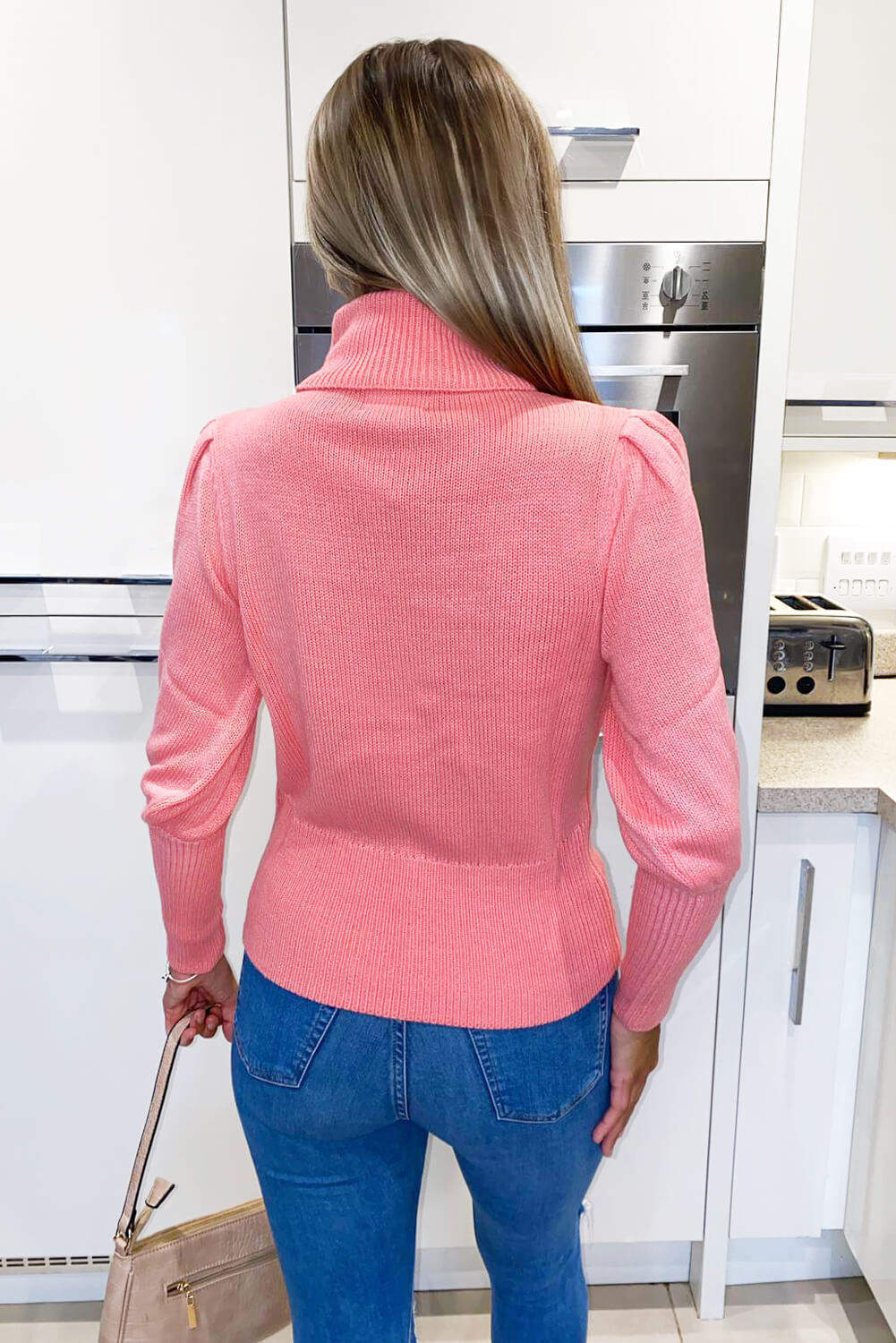 Pink Puff Sleeve Roll Neck Jumper - Swimclubus