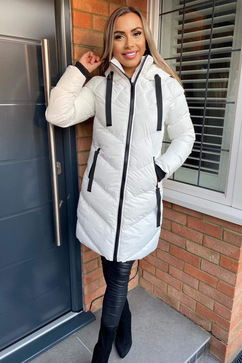 Cream Longline Padded Coat - Swimclubus