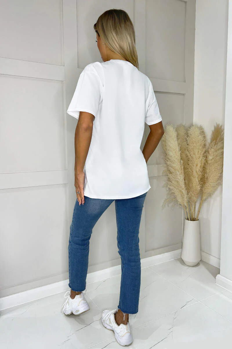 White USA Slogan T- Shirt - Swimclubus