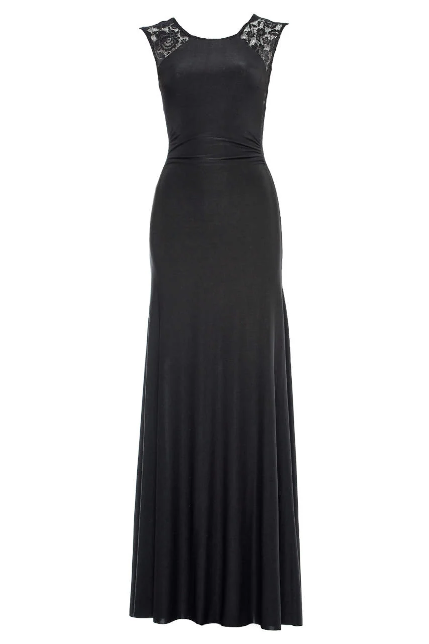 Black  Maxi Dress with Lace Insert Detail - Swimclubus