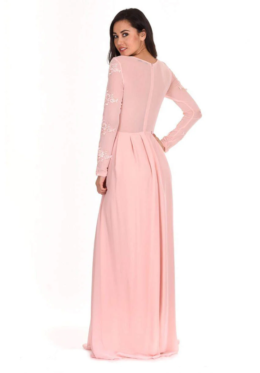 Lace Detail Sleeved Maxi Dress - Swimclubus