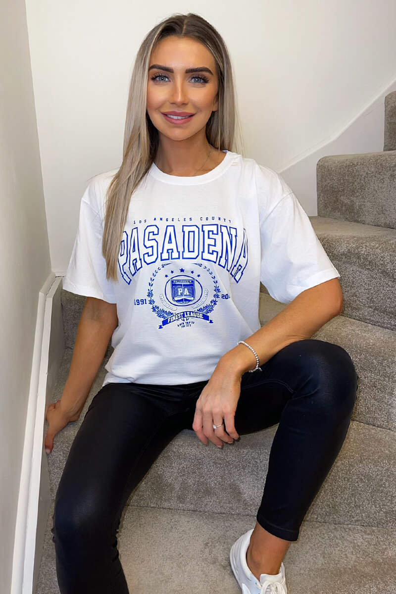 White Pasadena Slogan Oversized T-Shirt - Swimclubus