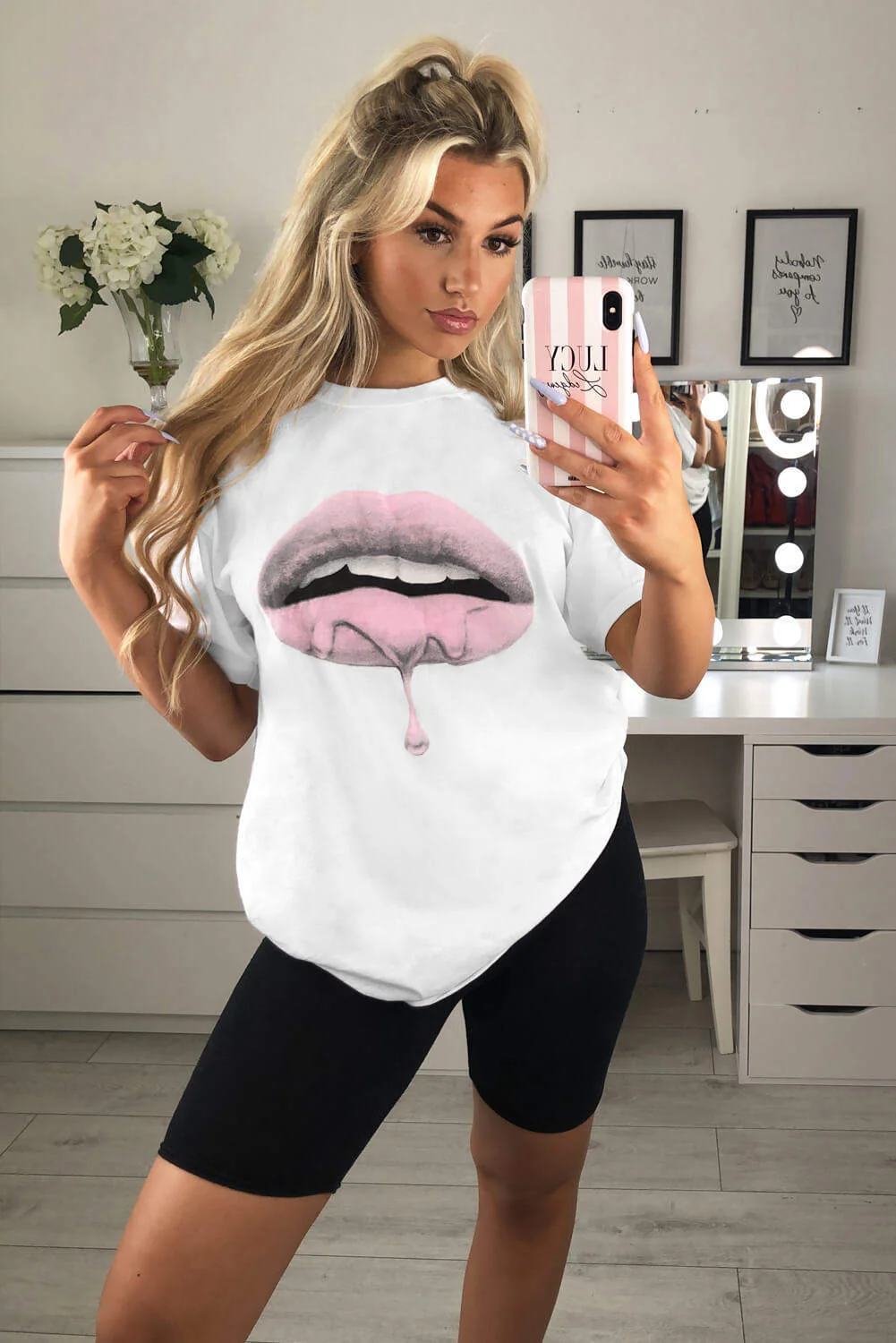 White Pink Lip T-Shirt - Swimclubus