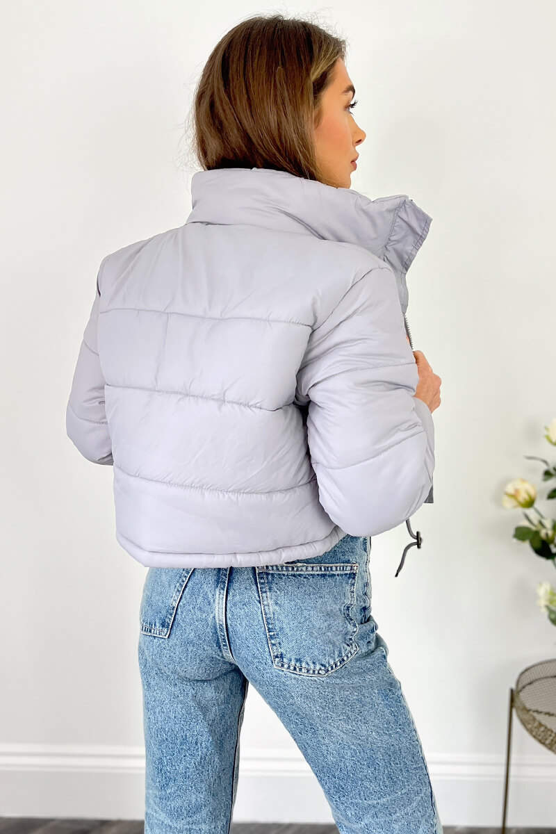 Light Grey Cropped Puffer Jacket - Swimclubus