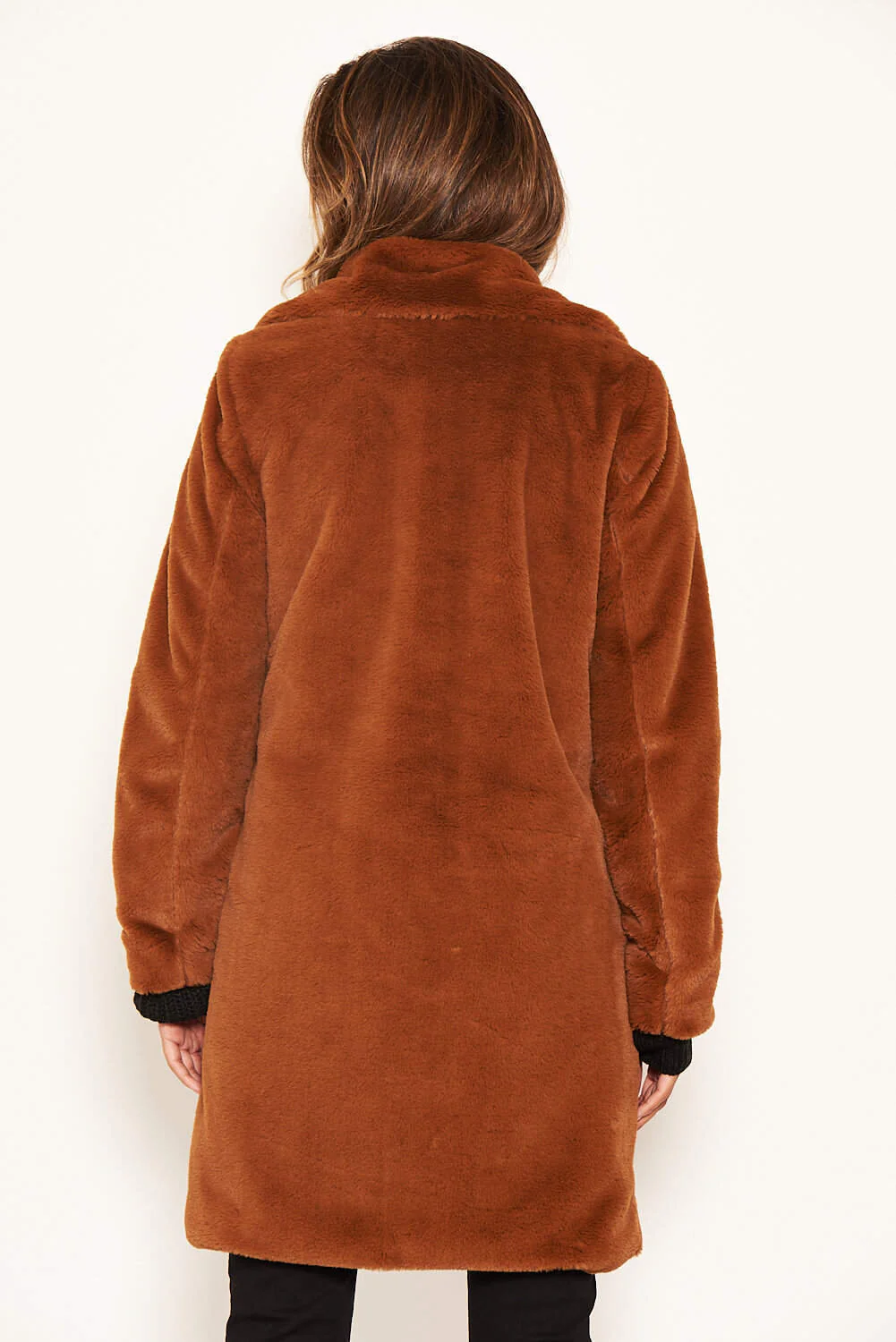 Rust Long Faux Fur Coat - Swimclubus