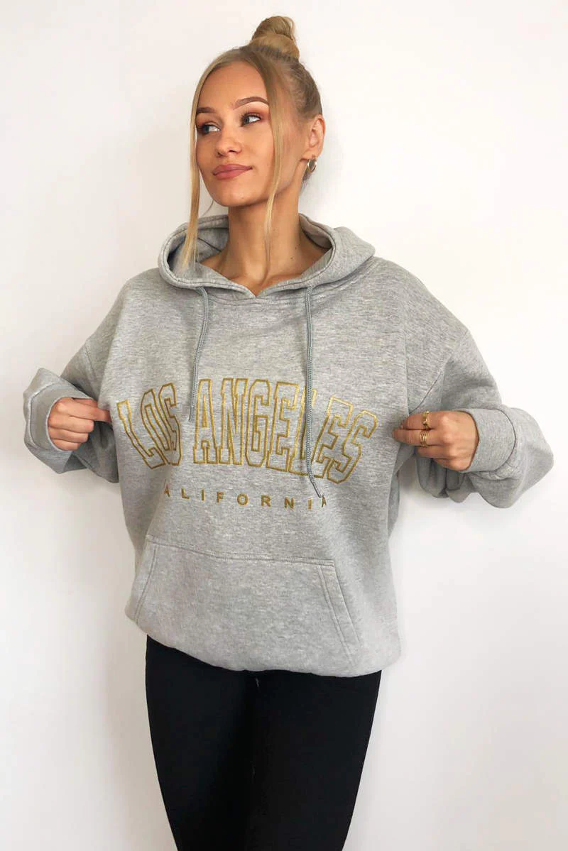 Grey LA Gold Printed Hoodie - Swimclubus