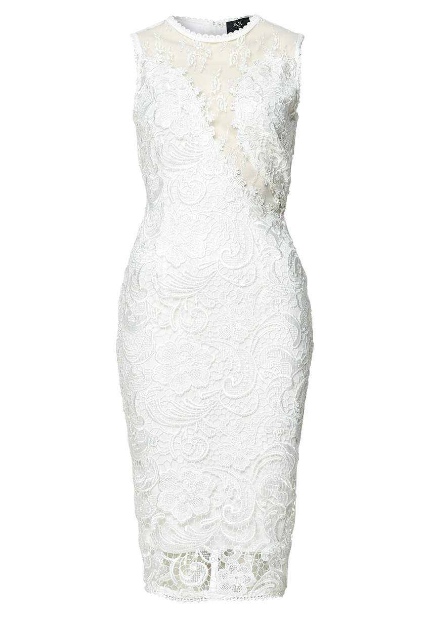Cream Sleeveless Lace Mesh Bodycon  Midi - Swimclubus