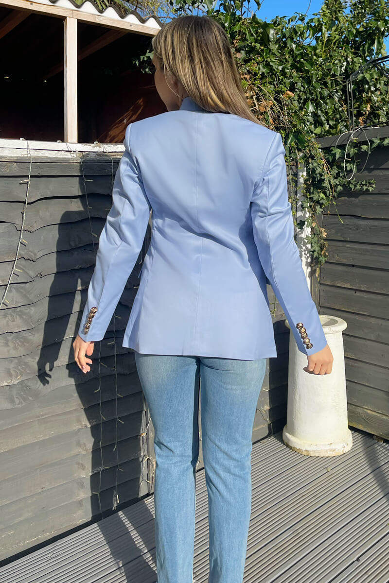 Ice Blue Military Style Blazer - Swimclubus
