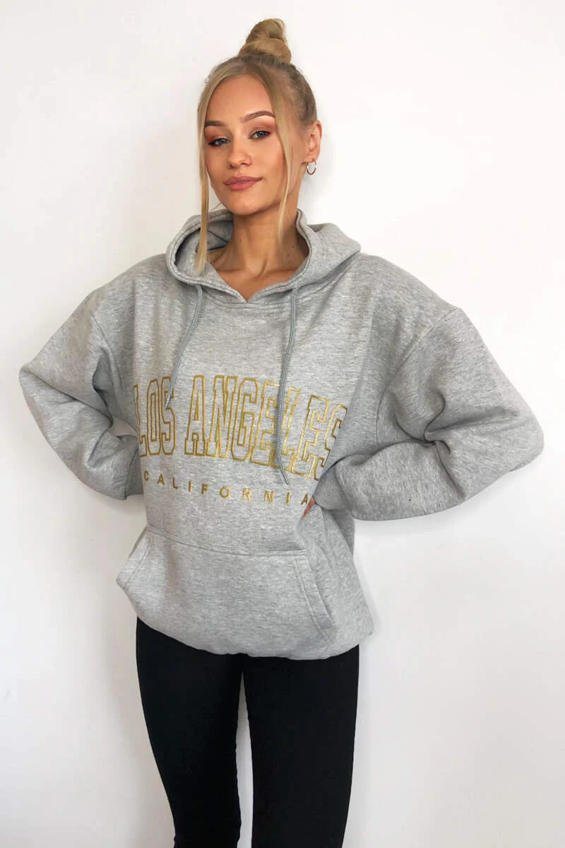 Grey LA Gold Printed Hoodie - Swimclubus