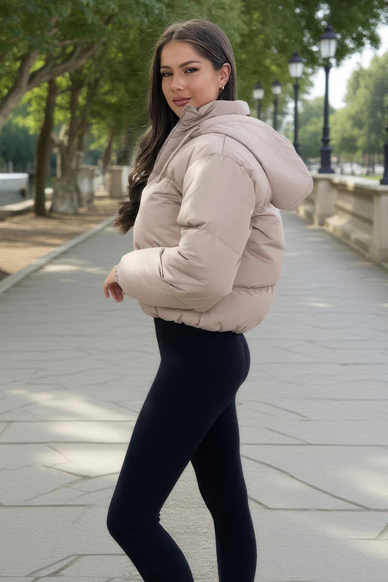 Stone Drawstring Hood Short Puffer Coat - Swimclubus