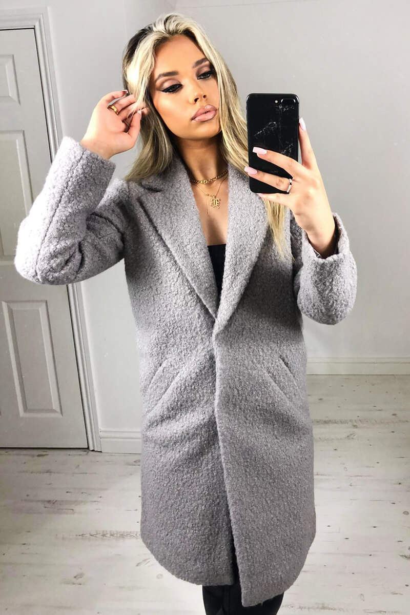 Grey Long Teddy Coat - Swimclubus