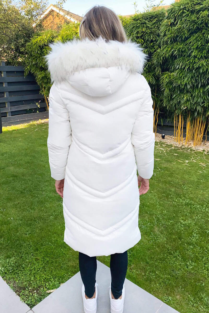 Cream Padded Longline Puffer Coat - Swimclubus