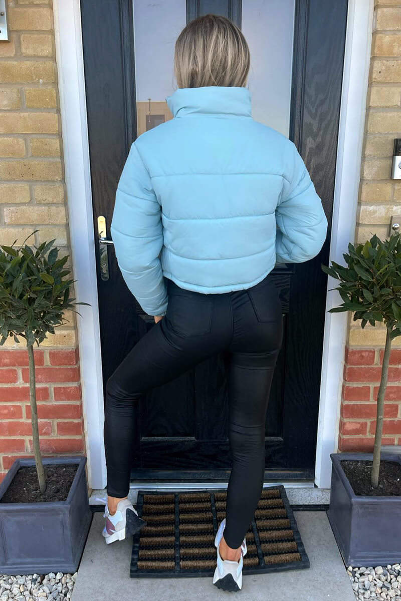 Baby Blue Cropped Puffer Jacket - Swimclubus