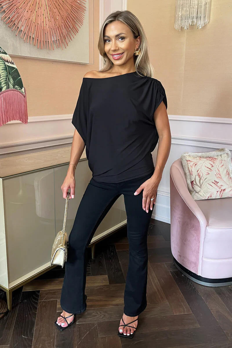 Black Asymmetric Draped Top - Swimclubus