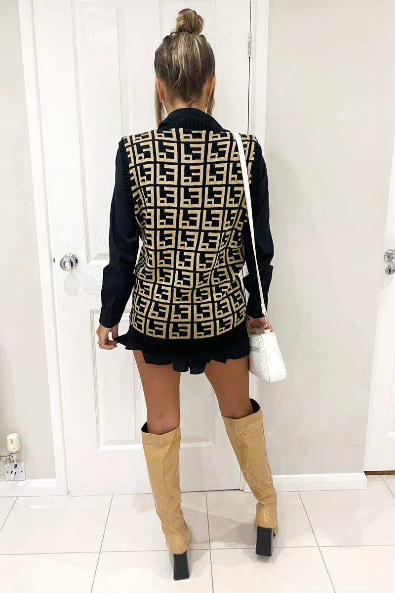 Black Geo Print Knit Tank Top - Swimclubus