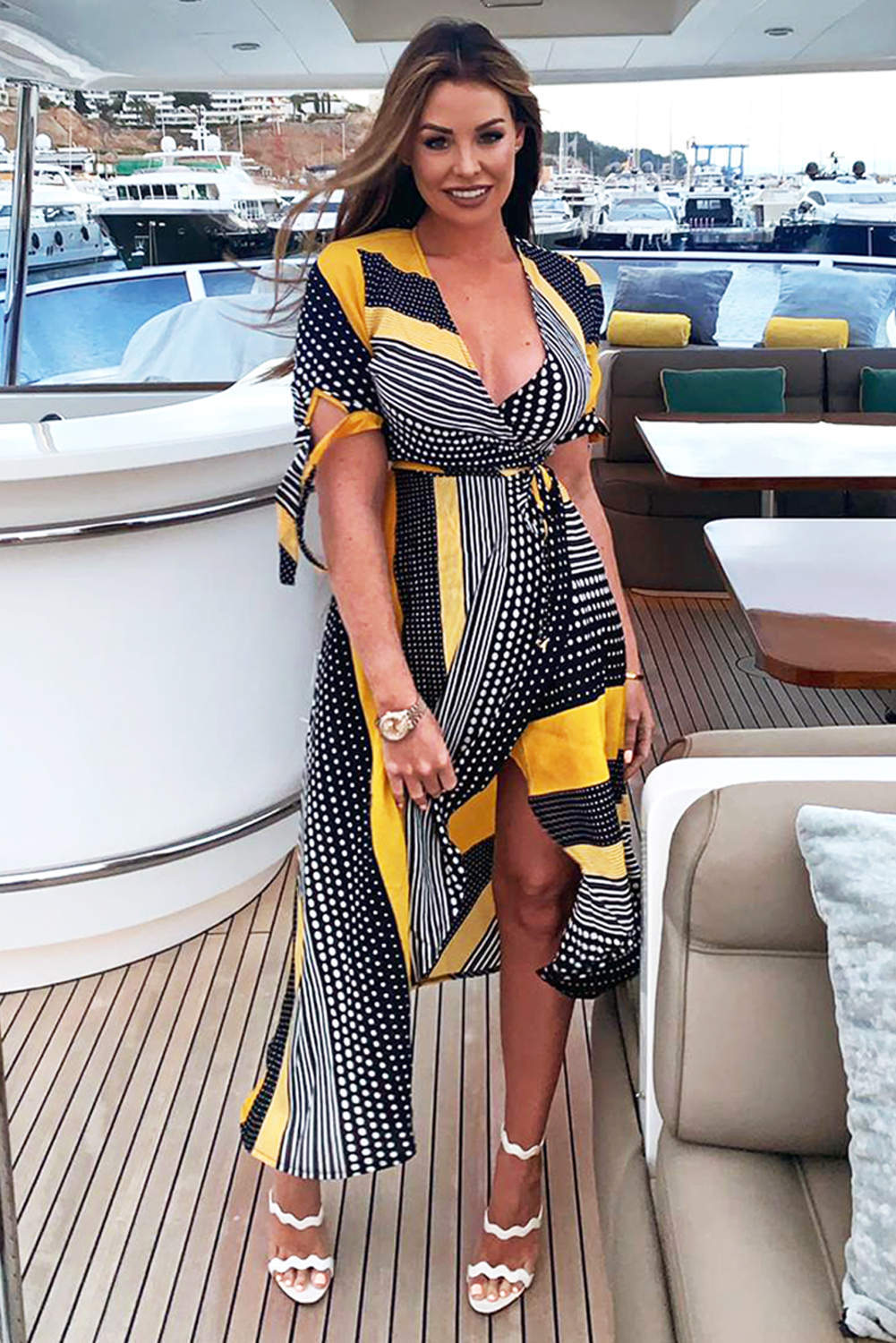 Yellow Multi Print Wrap Maxi Dress - Swimclubus
