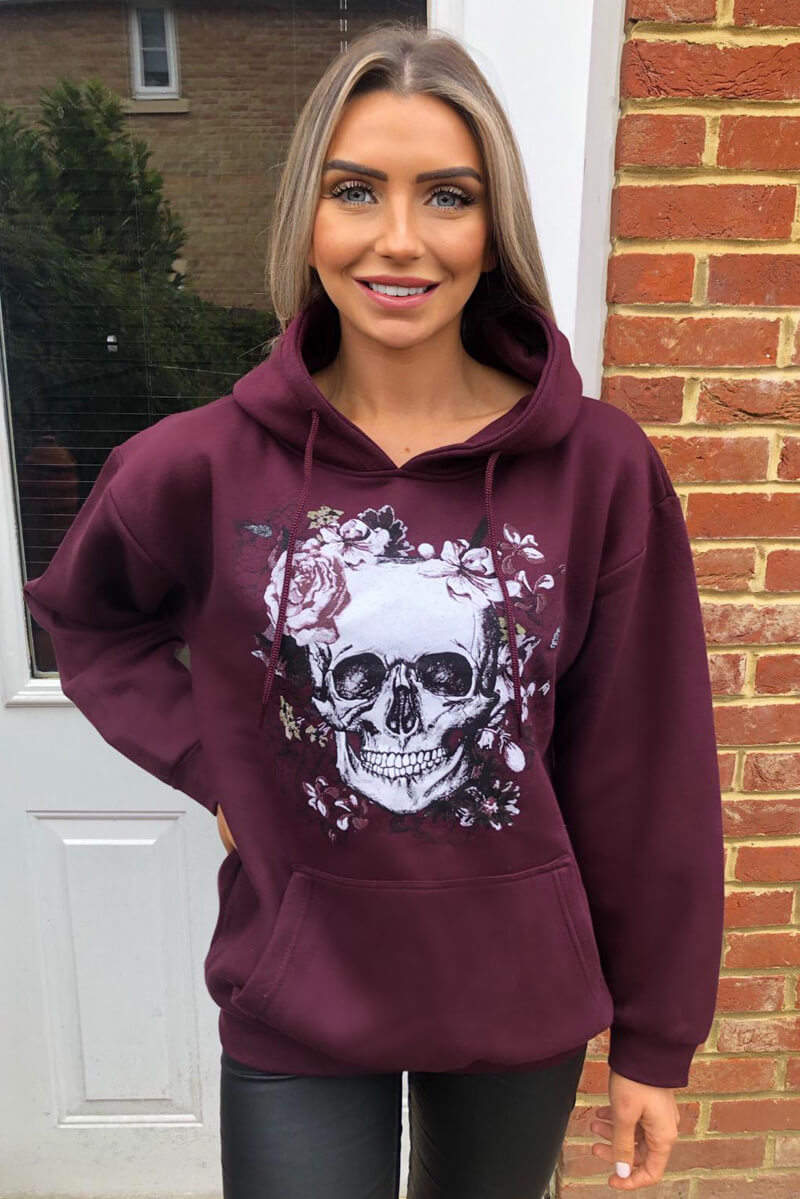 Wine Skull Printed Hoodie - Swimclubus
