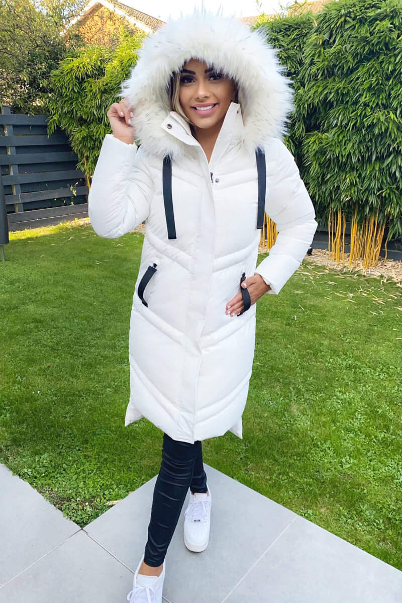 Cream Padded Longline Puffer Coat - Swimclubus