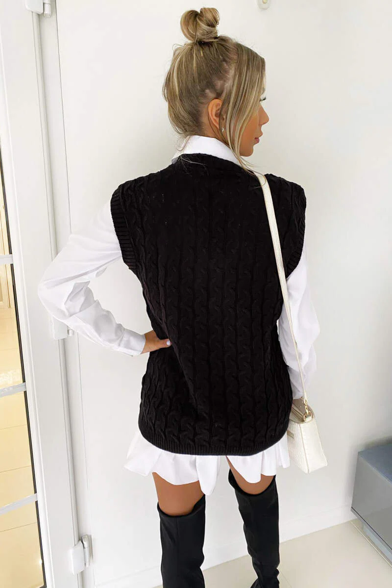 Black Cable Knit Tank Top - Swimclubus