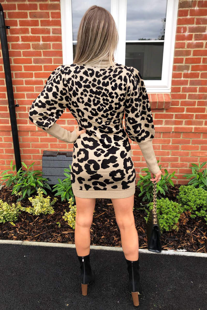 Stone Animal Print Knitted Dress - Swimclubus