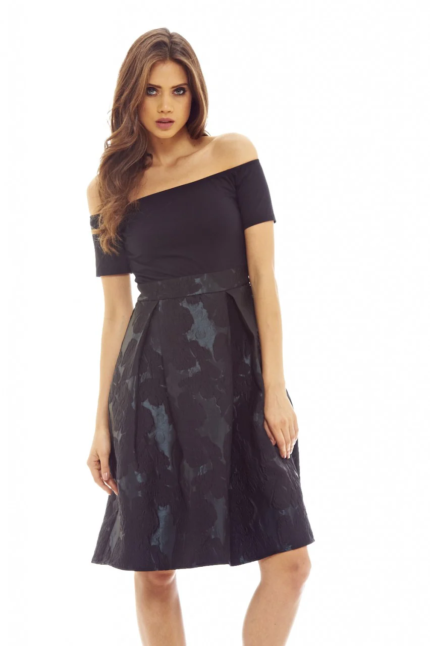 Black/Green  2-In-1 Midi Skater Dress - Swimclubus