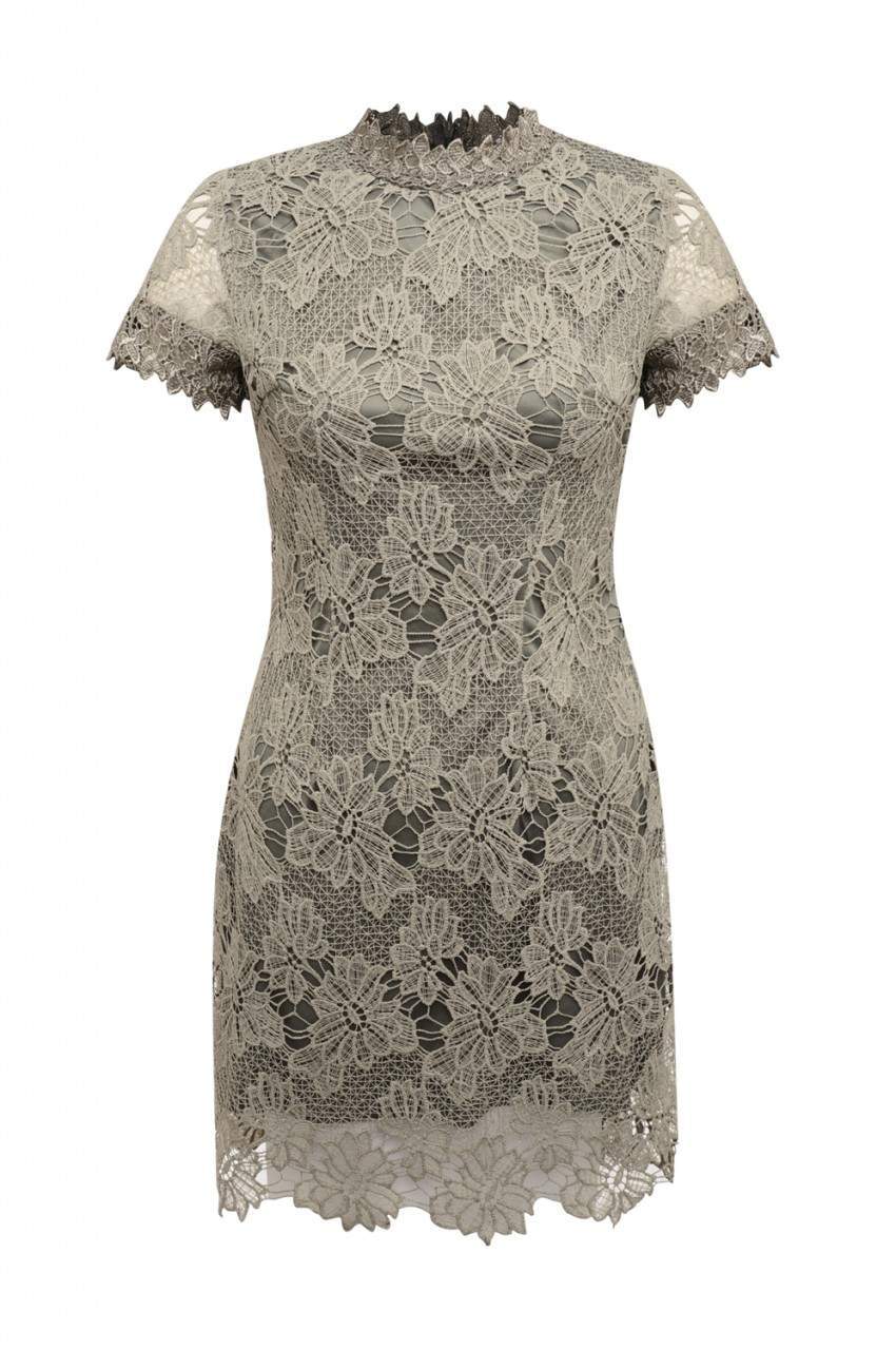 Grey High Neck Lace   Dress - Swimclubus