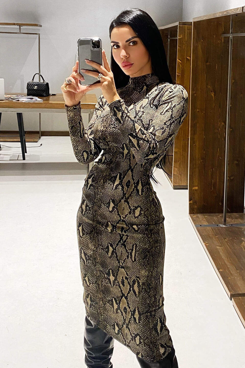 Snake Print Bodycon Midi Dress - Swimclubus