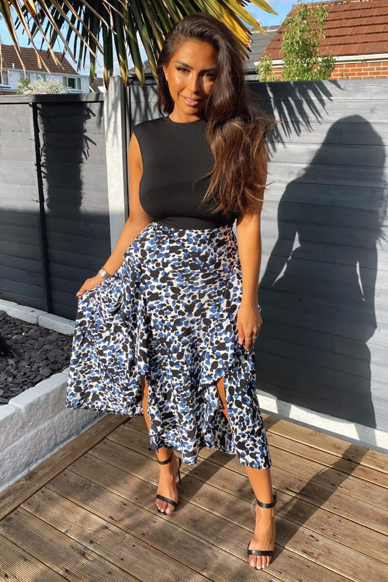 Blue Printed Skirt 2 in 1 Midi Dress - Swimclubus