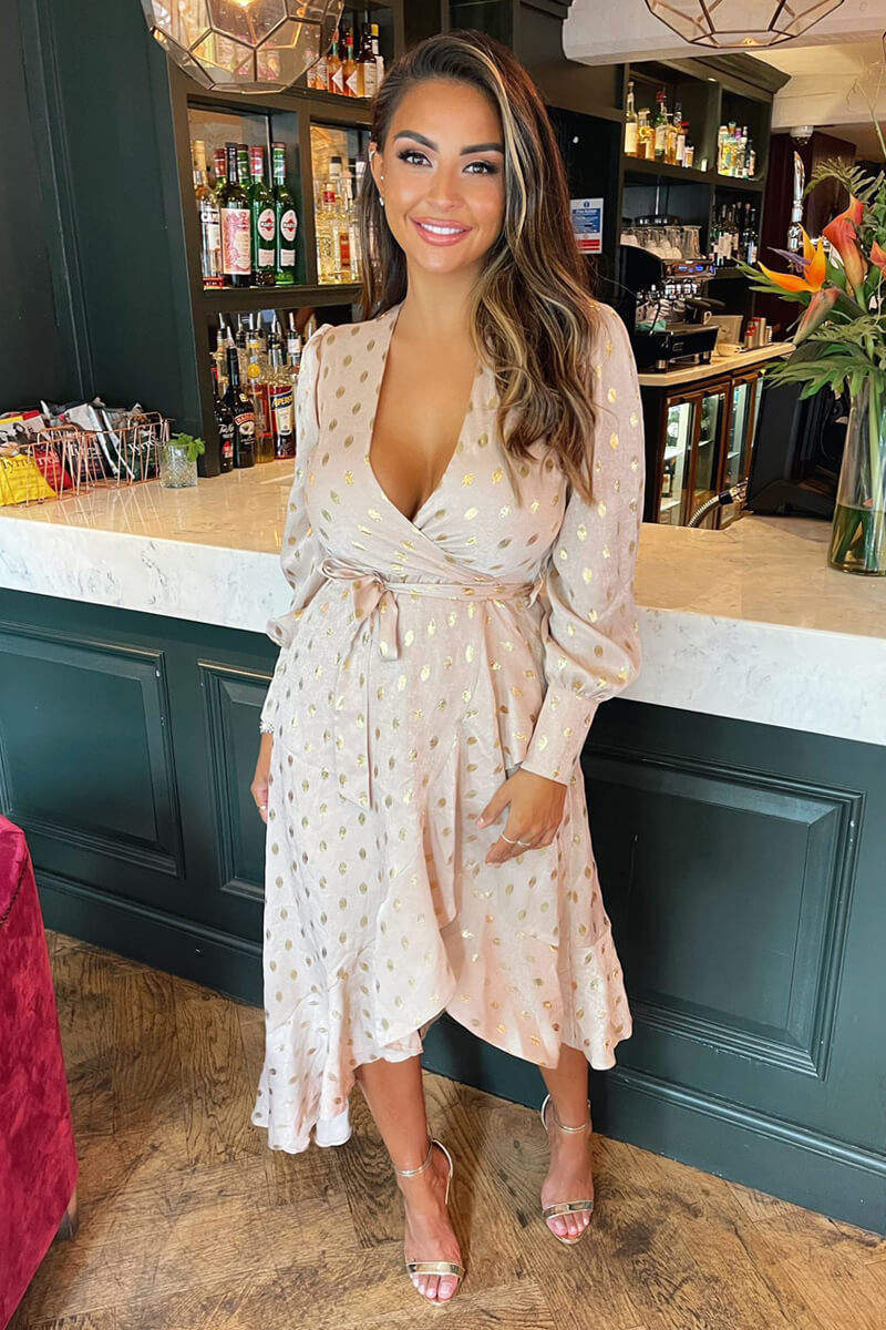 Champagne Wrap Long Sleeve Midi Dress - Swimclubus