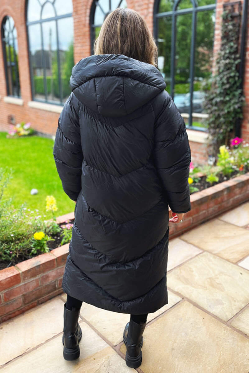 Black Hooded Long Puffer Coat - Swimclubus