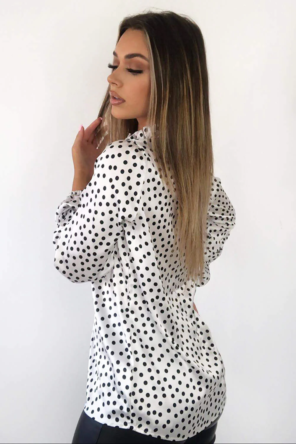 White Polka Dot Long Sleeve Top - Swimclubus