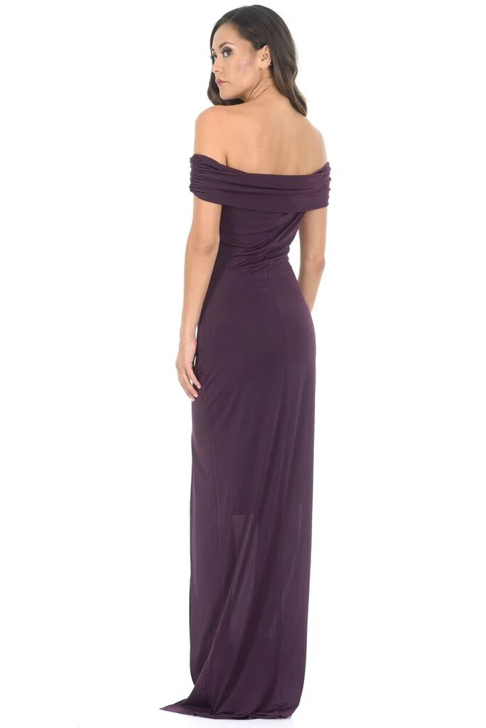 Plum Off The Shoulder Slinky Maxi Dress - Swimclubus