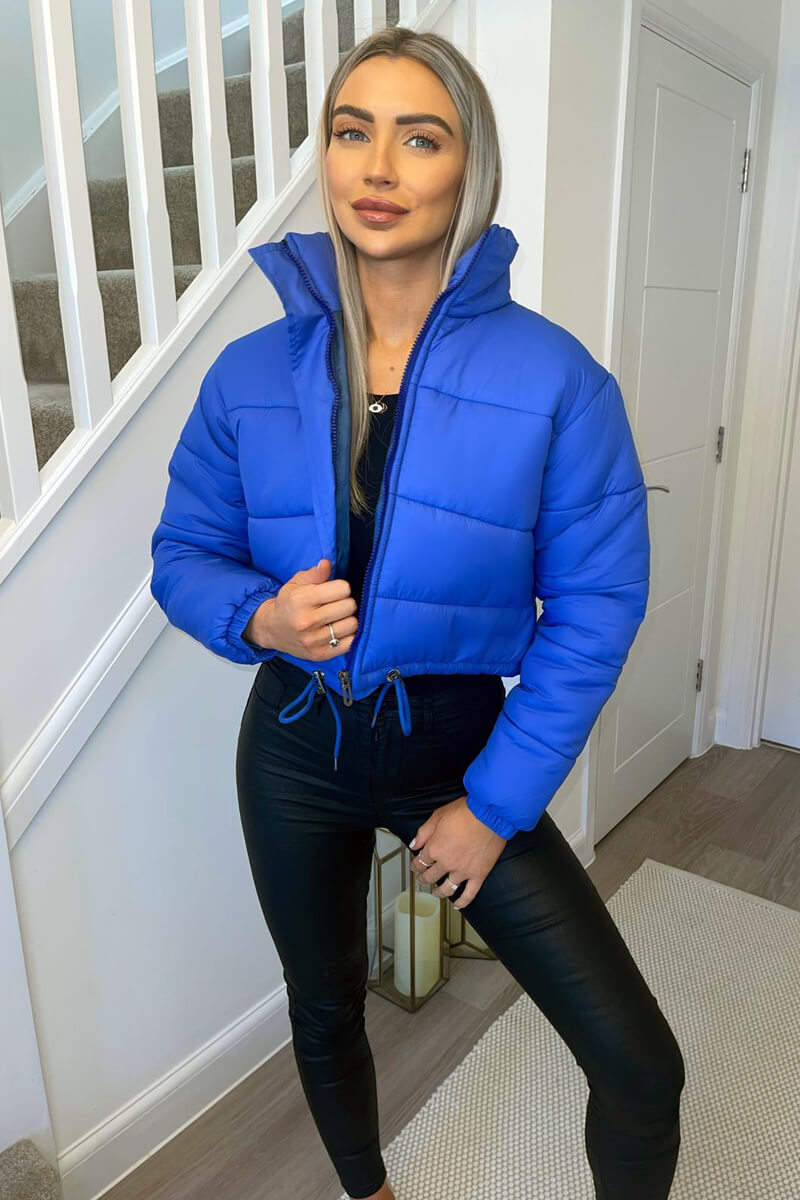 Royal Blue Cropped Puffer Jacket - Swimclubus